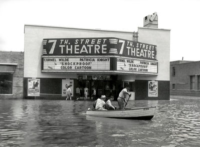 7th street theater ft worth tx flood 1949
This was taken during a flood in 1949 in front of the 7th Street Theater in Fort Worth Texas, on the corner of 7th Street and University, known locally as "Six Points". Photo by Lee Angle. I used to work for Lee in the 80s, and he gave me this negative and many others he was throwing out during one of his many clean-and-toss sessions. I always thought it was a fantastic photo, so I thought that I'd share it.

http://www.shorpy.com/node/10751
