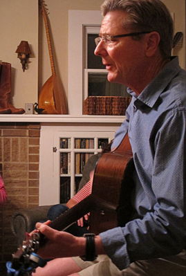 Music Night at the home of Jeff Gibbons on Harrison Avenue, July 4, 2013
Kem Anderson at the guitar. Photo by Jim Peipert
