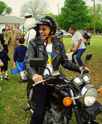 Jeff Gibbons, who delivered the Easter Bunny on his motorcycle, April 10, 2004
