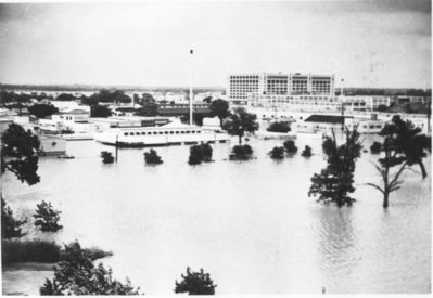 Flooded Area of Stores and Homes Near Downtown Fort Worth During Flood 1949
Flooded Area of Stores and Homes Near Downtown Fort Worth During Flood of the Clear Fork of the Trinity River in 1949. Montgomery Wards Department Store is seen in the background.

Flooded Area of Stores and Homes Near Downtown Fort Worth During Flood of 1949, Photograph, n.d.; digital image, (http://texashistory.unt.edu/ark:/67531/metapth27965/ : accessed June 19, 2013), University of North Texas Libraries, The Portal to Texas History, http://texashistory.unt.edu; crediting Tarrant County College NE, Heritage Room, Fort Worth, Texas.
