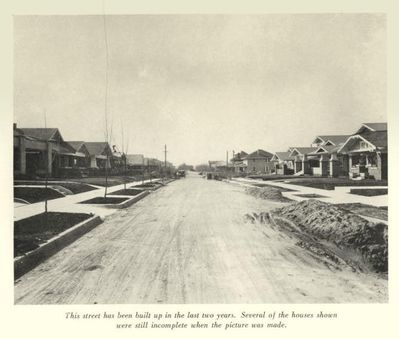 Shot around 1920, believed to have been shot from around the middle of the 2200 block of Harrison Avenue, looking west. The two-story house in the distance at right  may be 2300 Harrison at the corner of Forest Park Boulevard.
