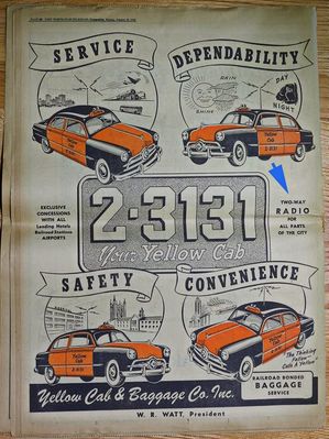 Ad for Yellow Cab, Fort Worth Star-Telegram centennial edition, Oct. 30, 1949
Courtesy of Brian Luenser
