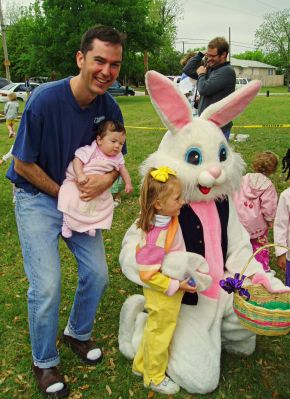 Josh Lindsay and daughter Mateen about to meet the Easter Bunny, April 10, 2004

