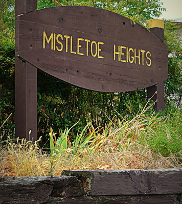 Mistletoe Heights entry sign, Forest Park Boulevard and Rosedale Street, 2013
Photo by Jim Peipert
